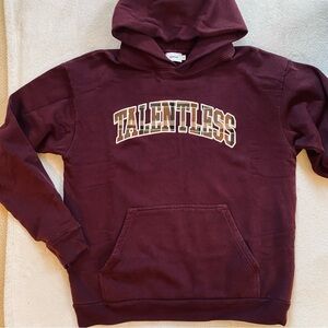 Talentless burgundy maroon hoodie w/ plaid appliqué Talentless Sz M